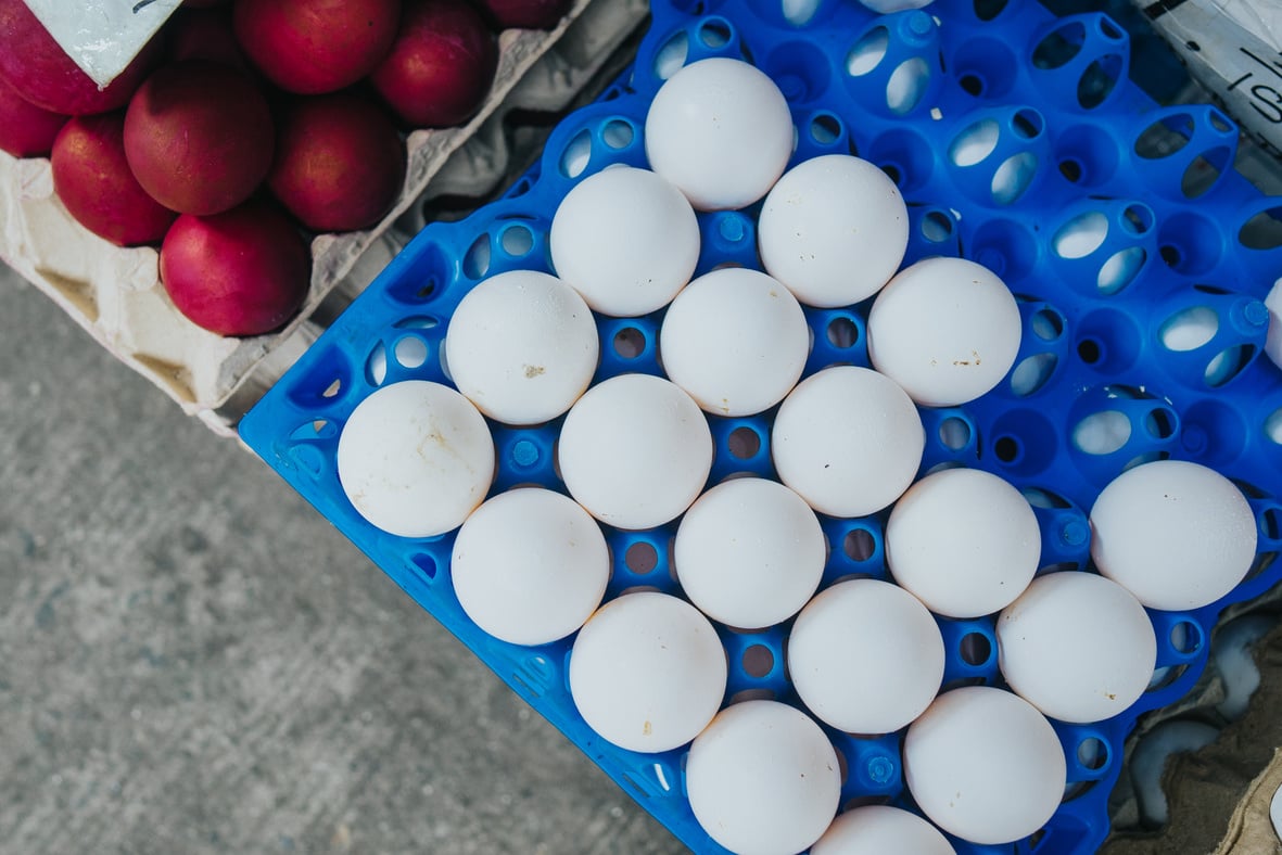 Trays of Chicken Eggs and Salted Duck Eggs